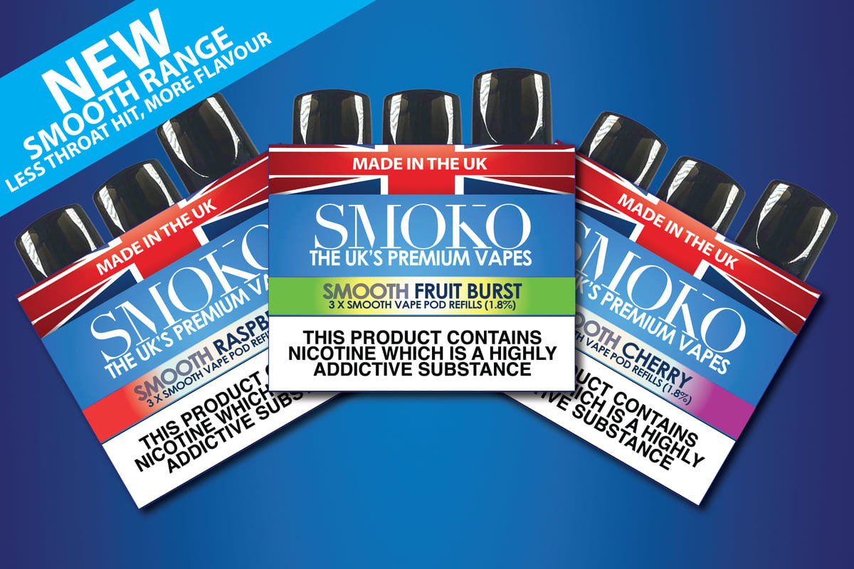 SMOKO Smooth VAPE POD Refills Made in the UK Vapes SMOKO E Cigarettes SMOKO Smooth VAPE POD Refills Made in the UK Vapes SMOKO E Cigarettes
