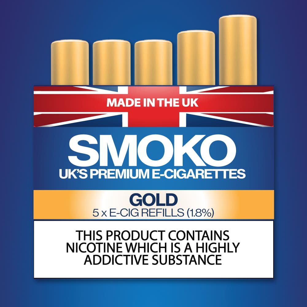 Gold Tobacco Flavour Cigalike E-Cig Refills Made in the UK SMOKO E Cigarettes Gold Tobacco Flavour Cigalike E-Cig Refills Made in the UK SMOKO E Cigarettes