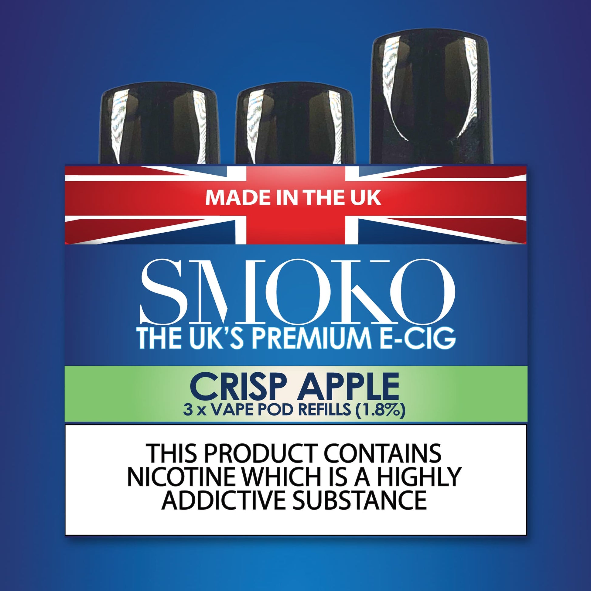 SMOKO E Cigarettes Vape Pod Refills Apple Flavour 1.8%
