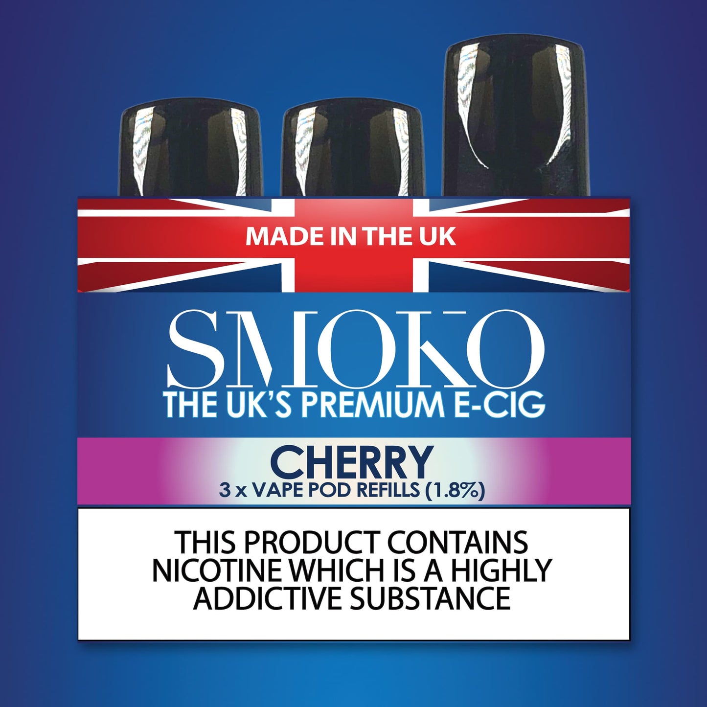 SMOKO E Cigarettes Vape Pod Refills Cherry Flavour 1.8%