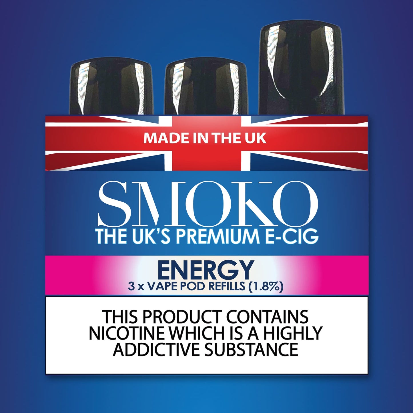 SMOKO E Cigarettes Vape Pod Refills Energy Flavour 1.8%