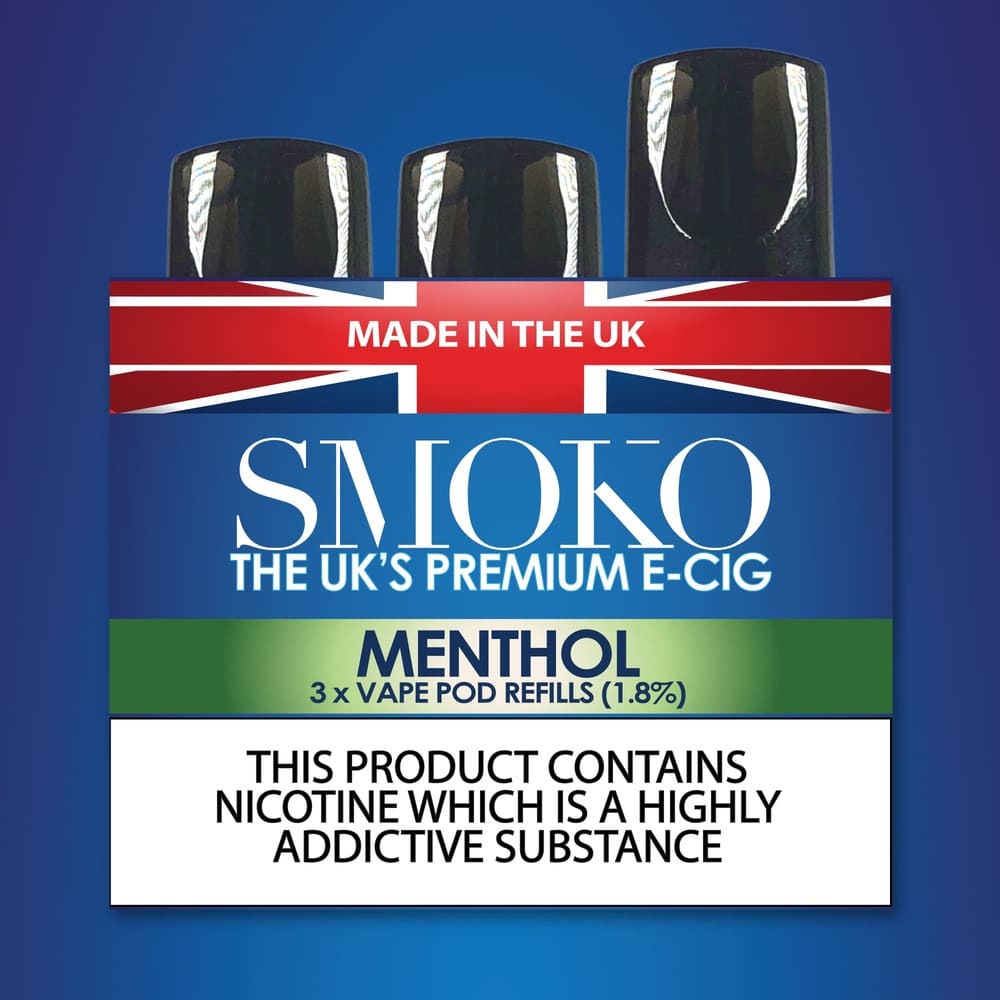 Menthol Tobacco Flavour Vape POD Refills Tillverkad i Storbritannien