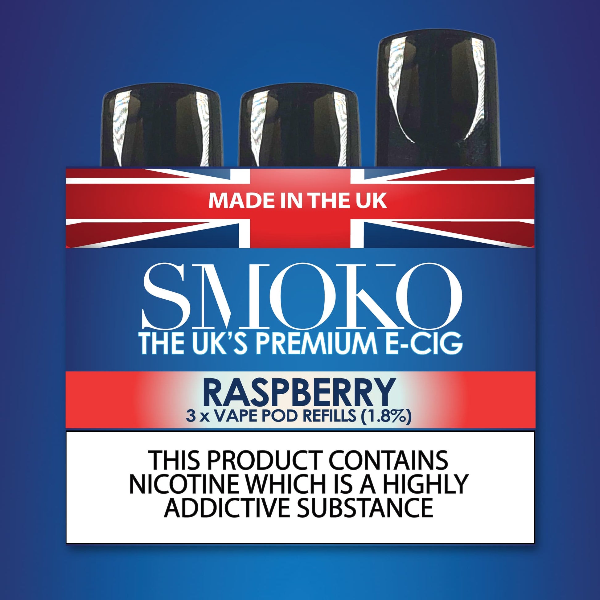 SMOKO E Cigarettes Vape Pod Refills Raspberry Flavour 1.8%