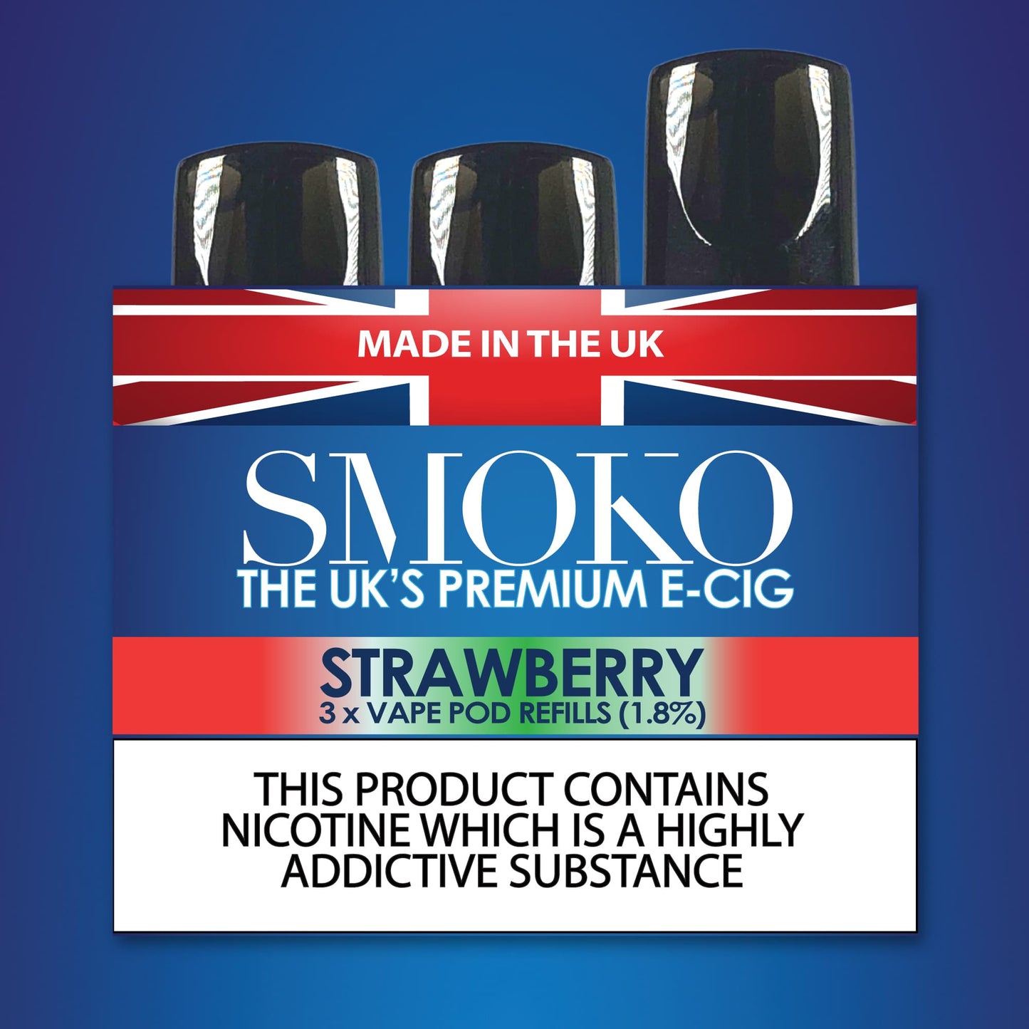 SMOKO E Cigarettes Vape Pod Refills Strawberry Flavour 1.8%