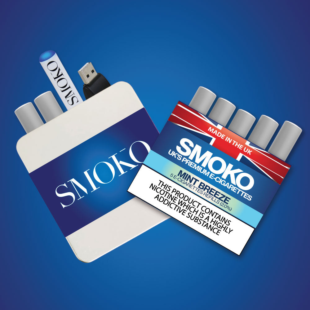 Mint Breeze E-Cig Starter Kit + 1 Pack Mint Breeze 2.0% E-Cig Refills SMOKO E Cigarettes Mint Breeze E-Cig Starter Kit + 1 Pack Mint Breeze 2.0% E-Cig Refills SMOKO E Cigarettes