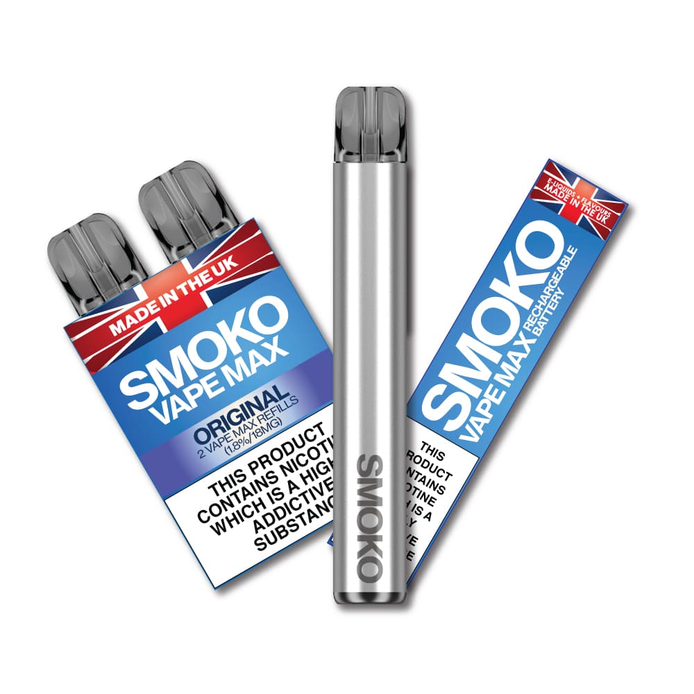 VAPE MAX STARTER KIT + 1 PACK ORIGINAL 1.8% VAPE MAX REFILLS SMOKO E Cigarettes VAPE MAX STARTER KIT + 1 PACK ORIGINAL 1.8% VAPE MAX REFILLS SMOKO E Cigarettes