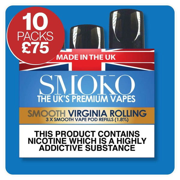 STOCK CLEARANCE - 10 PACKS 1.8% VIRGINIA ROLLING SMOOTH VAPE POD REFILLS