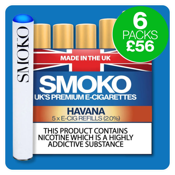 E-Cigarette Multi Buy Discount - 6 Packs of E-Cig Refills + Rechargeable Ecig battery 