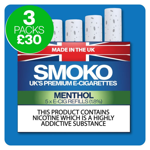 SMOKO E-Cigarette Refills - made in the UK - Multi buy deal - 3 packs free UK delivery £30