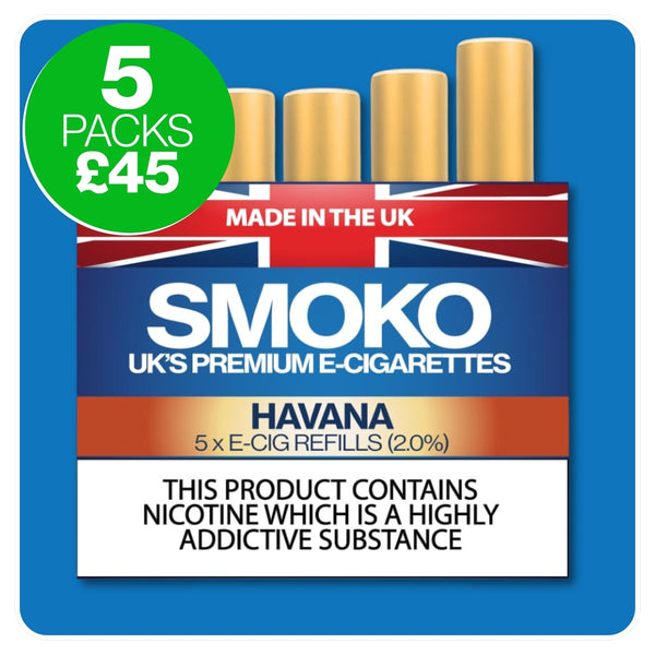 Multi Buy Cigalike E-Cigarette Refill Deal - 5 Packs of SMOKO E-Cigs + Free UK Delivery