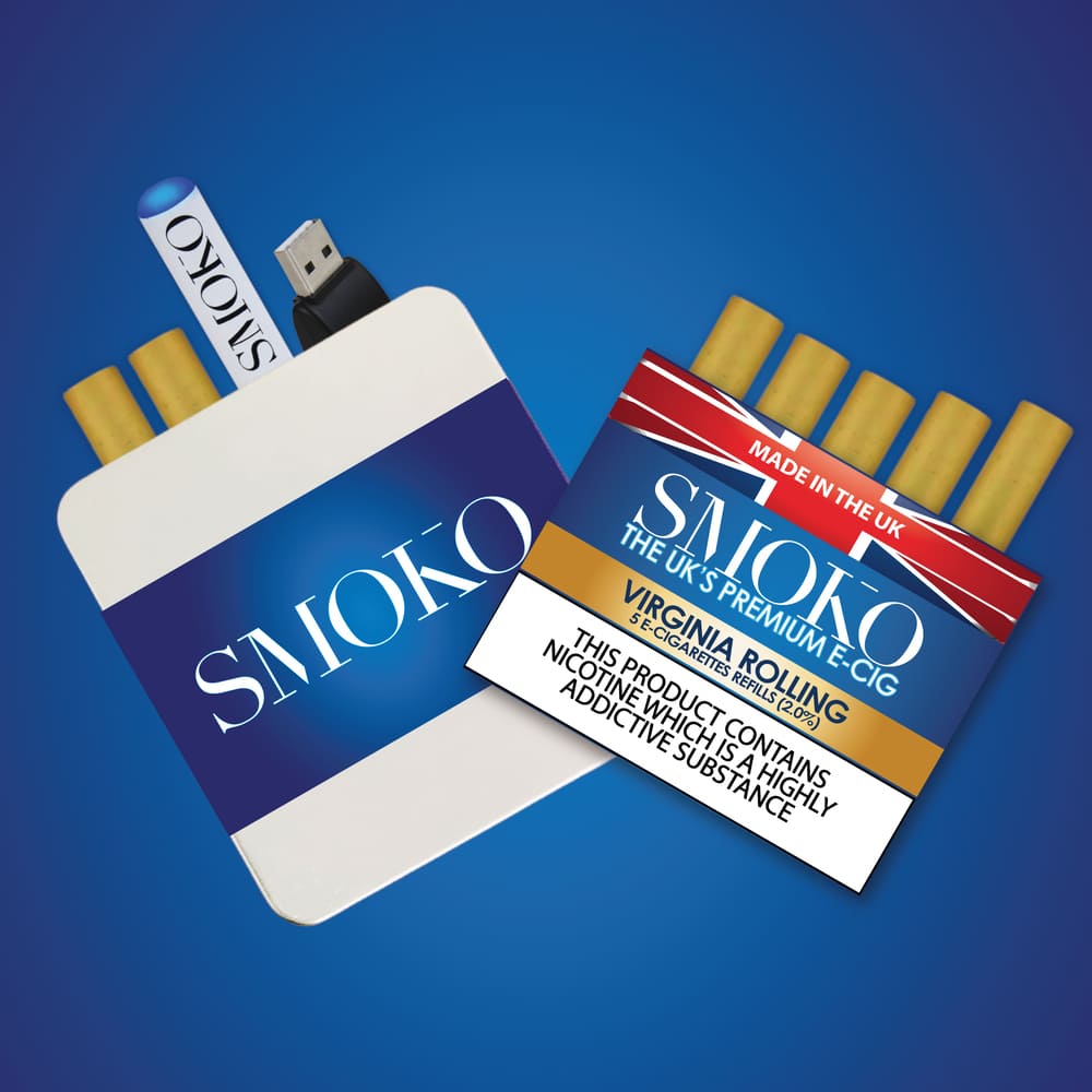 The SMOKO E-Cigarette Starter Kit with Virginia Rolling E-Cigarette Refills - Made in the UK Ecigs