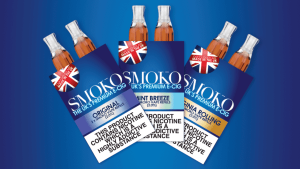 SMOKO VAPE-Nachfüllpackungen mit Keramikspule und in Großbritannien hergestellten E-Liquids
