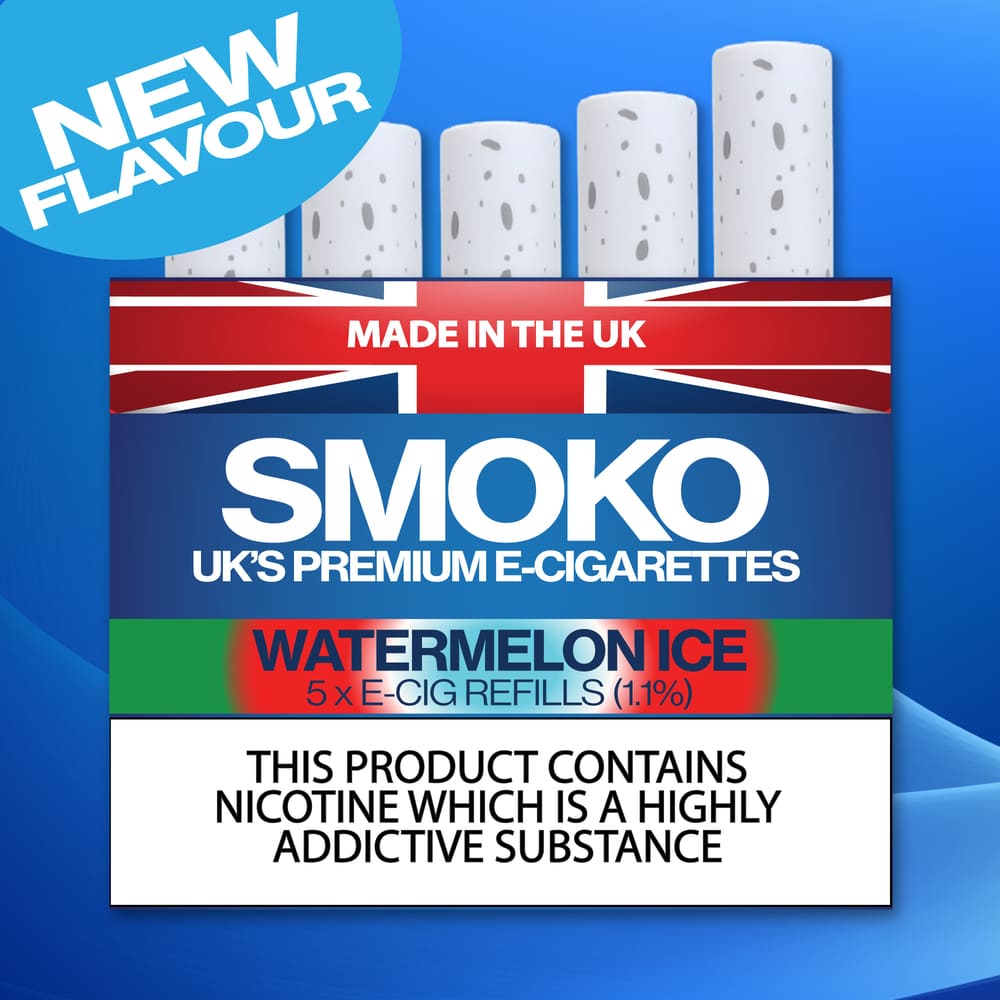 NEW FLAVOUR - WATERMELON ICE Flavour - E-Cigarette Refills - UK Made Cigalike Refills - SMOKO E-Cigarettes + Vapes
