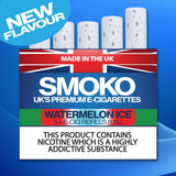 NEW FLAVOUR - WATERMELON ICE Flavour - E-Cigarette Refills - UK Made Cigalike Refills - SMOKO E-Cigarettes + Vapes