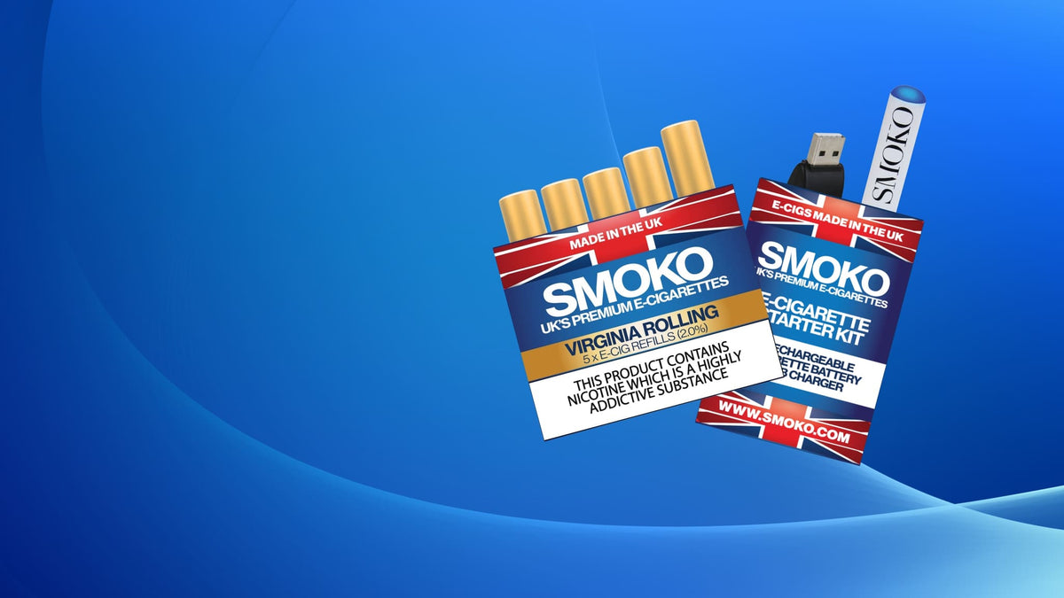 SMOKO E-Cigarette Refills with FREE E-CIG STARTER KIT - MADE IN THE UK E-CIGS