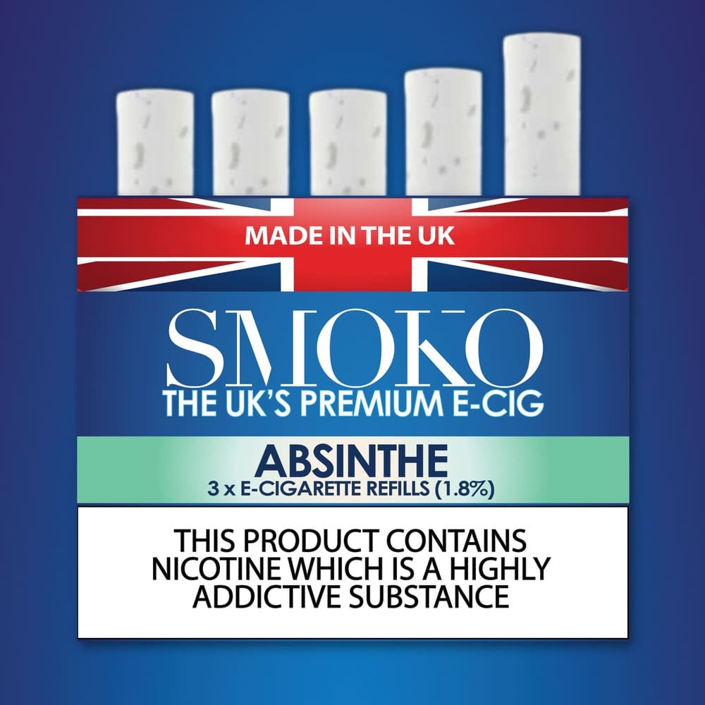 E-Zigaretten-Nachfüllungen mit Absinth-Geschmack. E-Zigaretten-Nachfüllung SMOKO Stärke: 1.8%