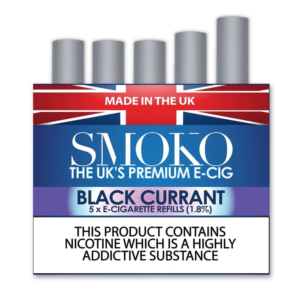 SMOKO Cigalike E-Zigaretten-Nachfüllungen mit schwarzem Johannisbeergeschmack, 1.8 % E-Zigaretten-Nachfüllung