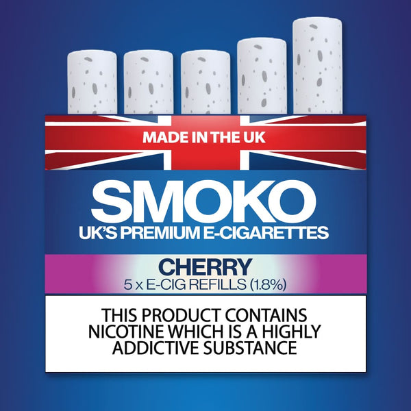 Cartouches d'e-cigarette au got de cerise fabriques au Royaume-Uni SMOKO E Cigarettes Cartouches d'e-cigarette au got de cerise fabriques au Royaume-Uni SMOKO E Cigarettes