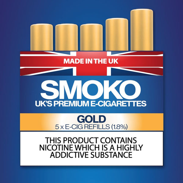 Ricariche per sigaretta elettronica Cigalike al gusto di tabacco dorato,  prodotte nel Regno Unito – SMOKO Sigarette elettroniche