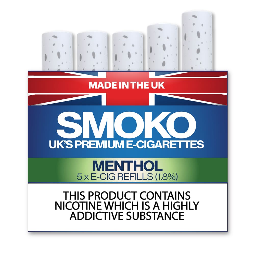 Ricariche per sigaretta elettronica al gusto di sigaretta al mentolo prodotte nel Regno Unito SMOKO Sigarette elettroniche Ricariche per sigaretta elettronica al gusto di sigaretta al mentolo prodotte nel Regno Unito SMOKO Sigarette elettroniche
