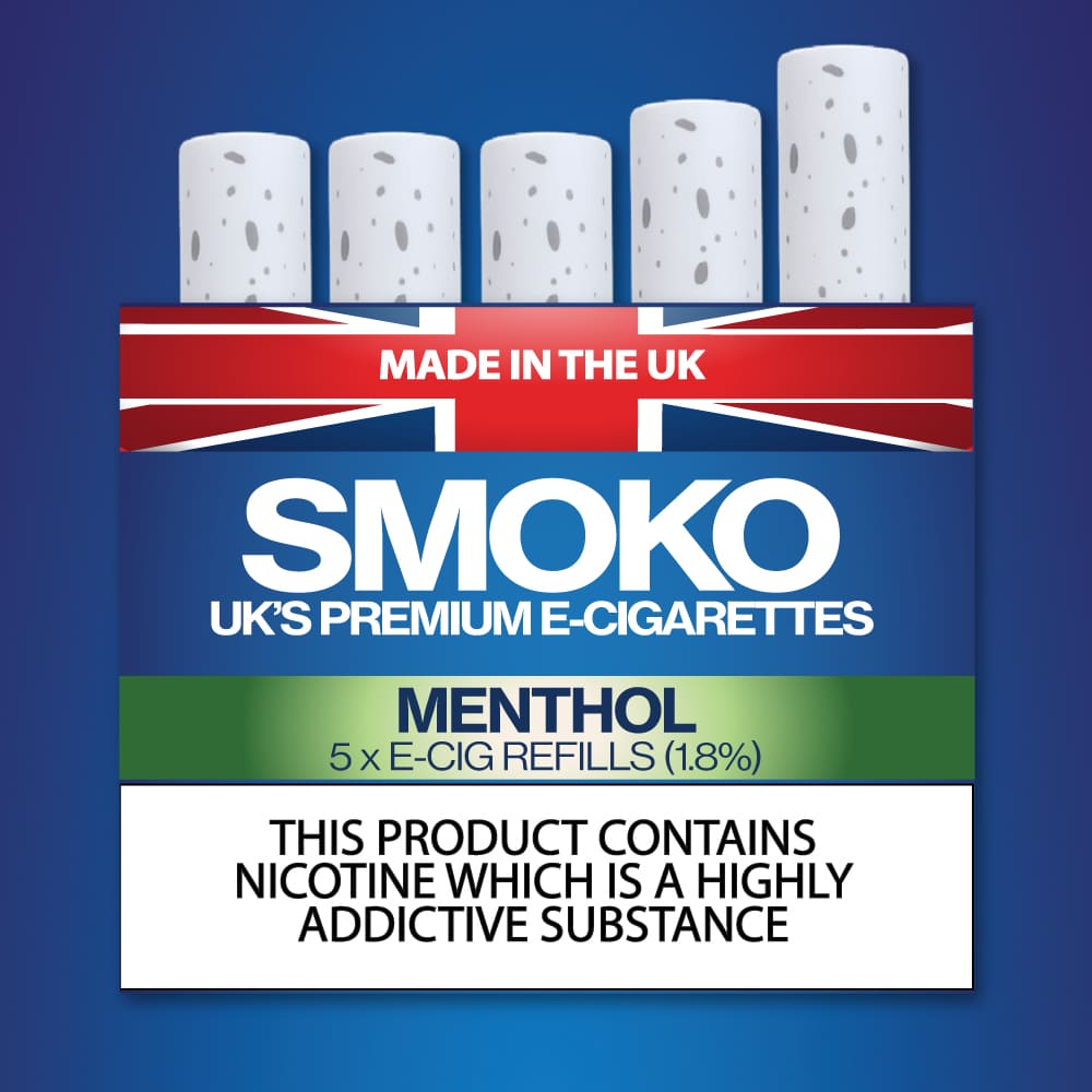 Menthol Cigarette Flavour E-Cigarette Refills Made in the UK SMOKO E Cigarettes Menthol Cigarette Flavour E-Cigarette Refills Made in the UK SMOKO E Cigarettes