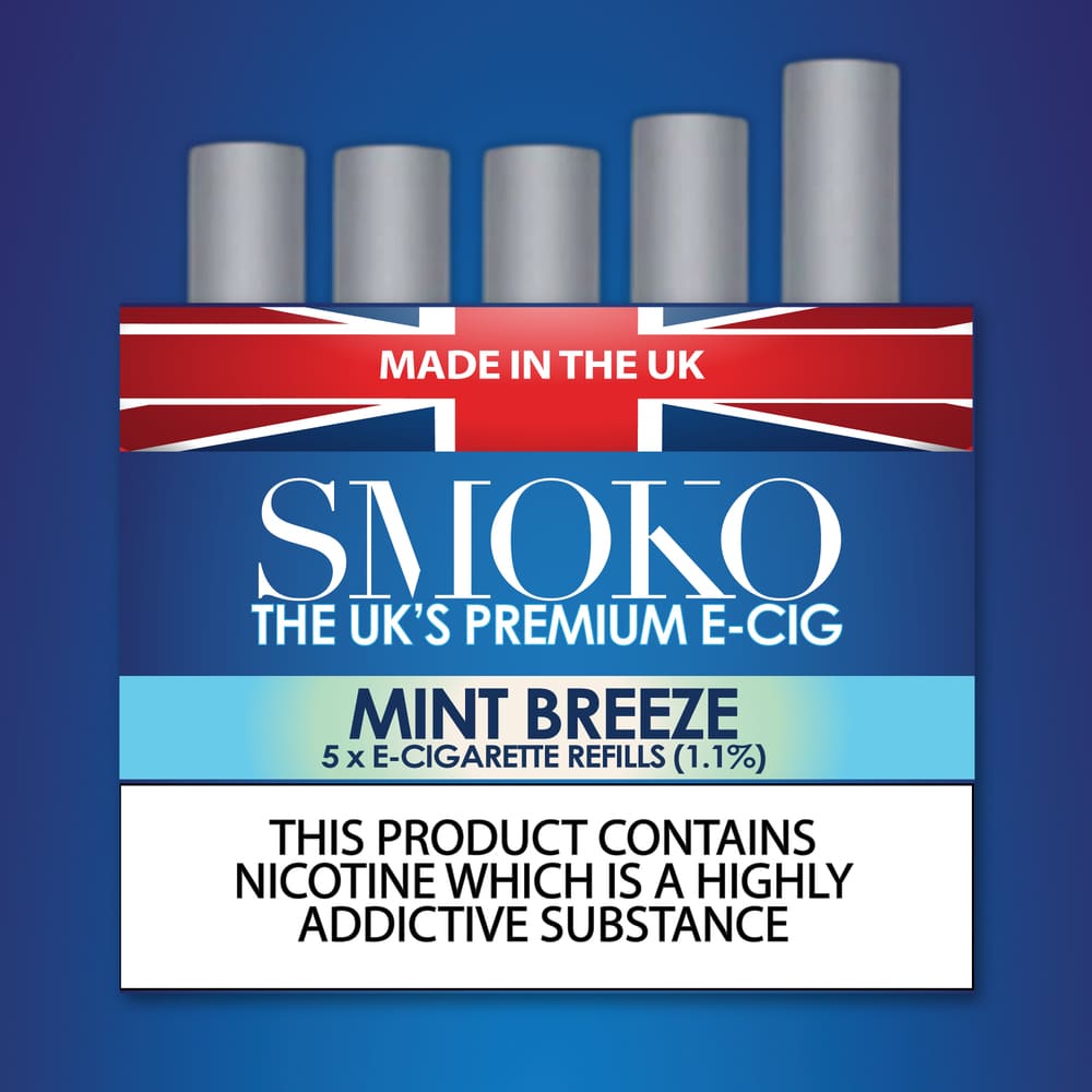 Recharges de cigarettes électroniques à saveur de brise de menthe SMOKO Force de recharge E-Cig : 1.1 %