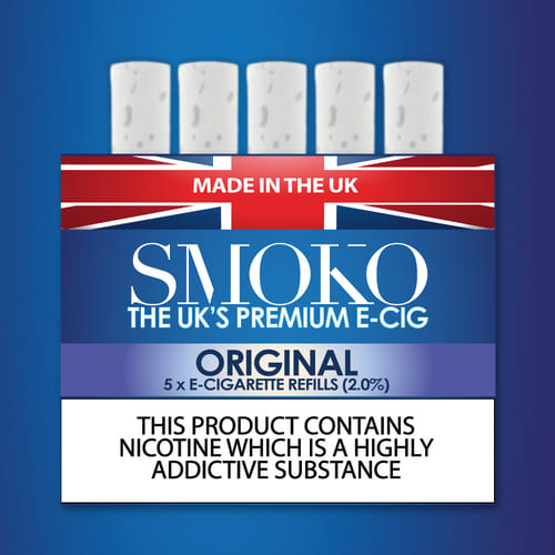 SMOKO E-Cigarettes cigalike refills Original Tobacco flavour 2.0% nicotine Made in the UK