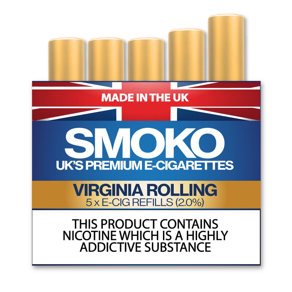 Virginia Rolling Tobacco Flavour E-Cigarette Refills UK Made SMOKO E Cigarettes Virginia Rolling Tobacco Flavour E-Cigarette Refills UK Made SMOKO E Cigarettes