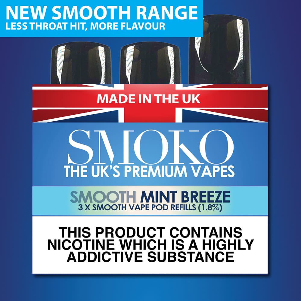 Mint Breeze Smooth VAPE POD Refills Made in the UK Vapes SMOKO E Cigarettes Mint Breeze Smooth VAPE POD Refills Made in the UK Vapes SMOKO E Cigarettes