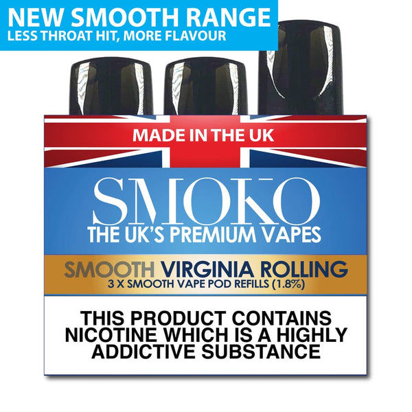 VIRGINIA ROLLING - SMOOTH VAPE POD REFILLS - SMOKO E Cigarettes