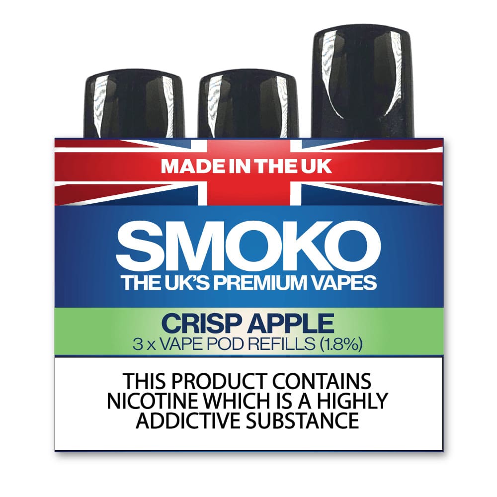 Best Crisp Apple Flavour Vape POD Refills | Made in the UK SMOKO E Cigarettes Best Crisp Apple Flavour Vape POD Refills | Made in the UK SMOKO E Cigarettes