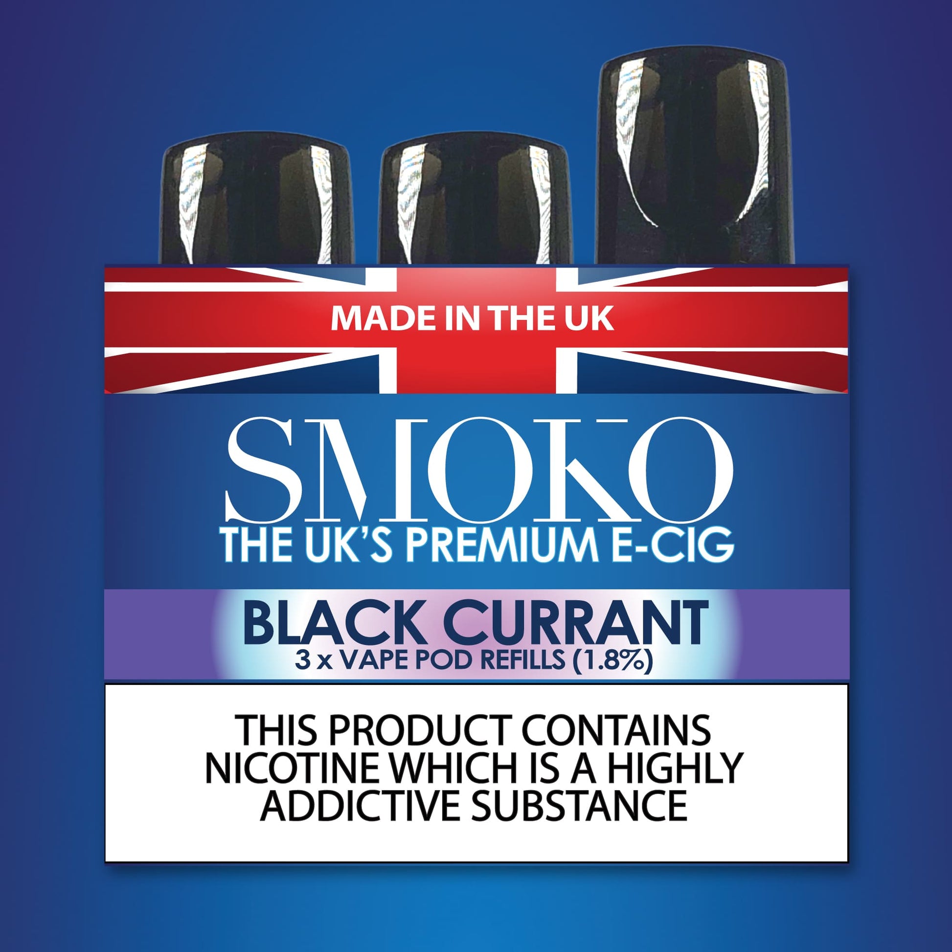 SMOKO E Cigarettes Vape Pod Refills Black Currant Flavour 1.8%