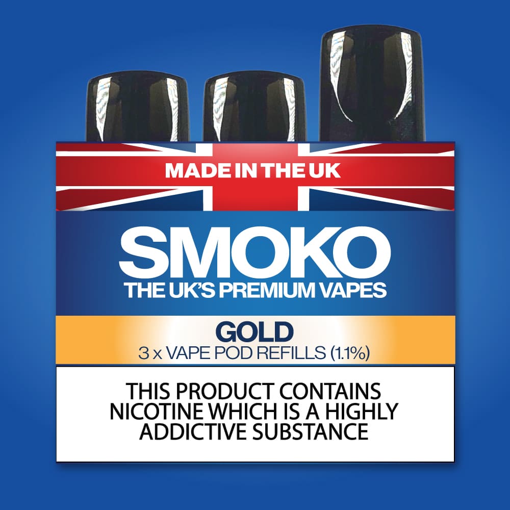 Recharges pour Vape POD Gold Tobacco Flavour SMOKO Fabriqu au Royaume-Uni SMOKO E Cigarettes Recharges pour Vape POD Gold Tobacco Flavour SMOKO Fabriqu au Royaume-Uni SMOKO E Cigarettes