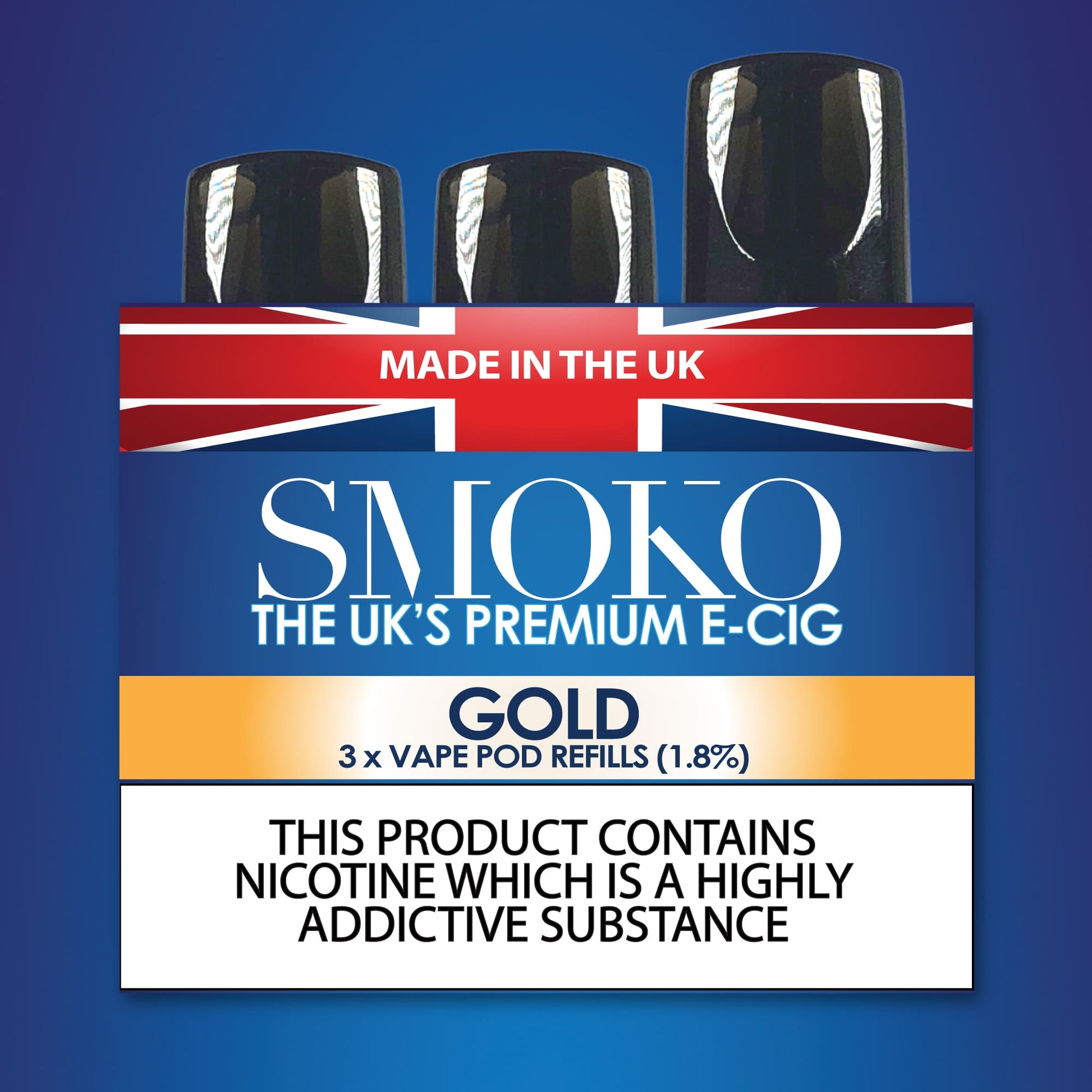 SMOKO E Cigarettes Vape Pod Refills Gold Flavour 1.8%