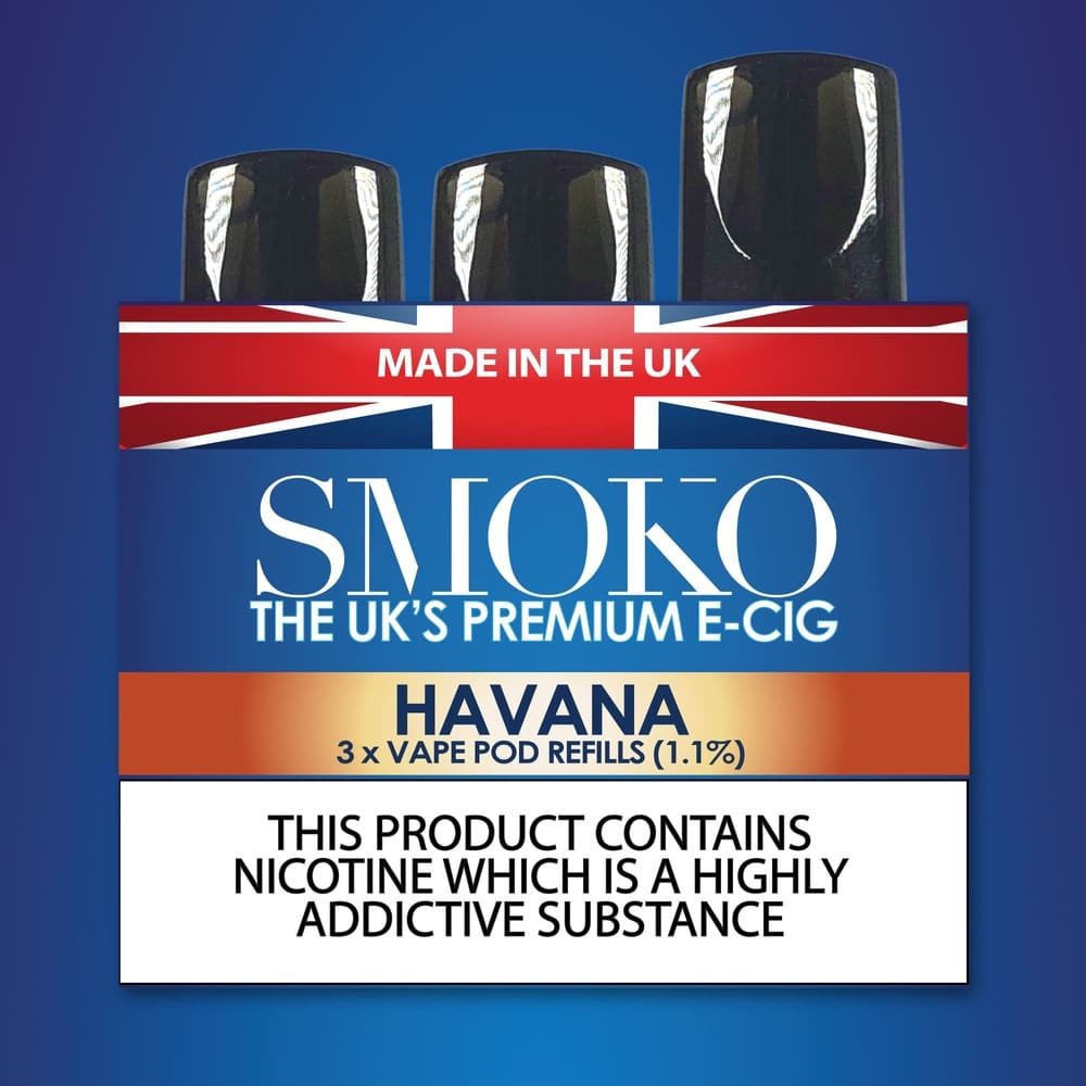 Havana Cigar Flavour Vape POD Refills SMOKO Made in the UK