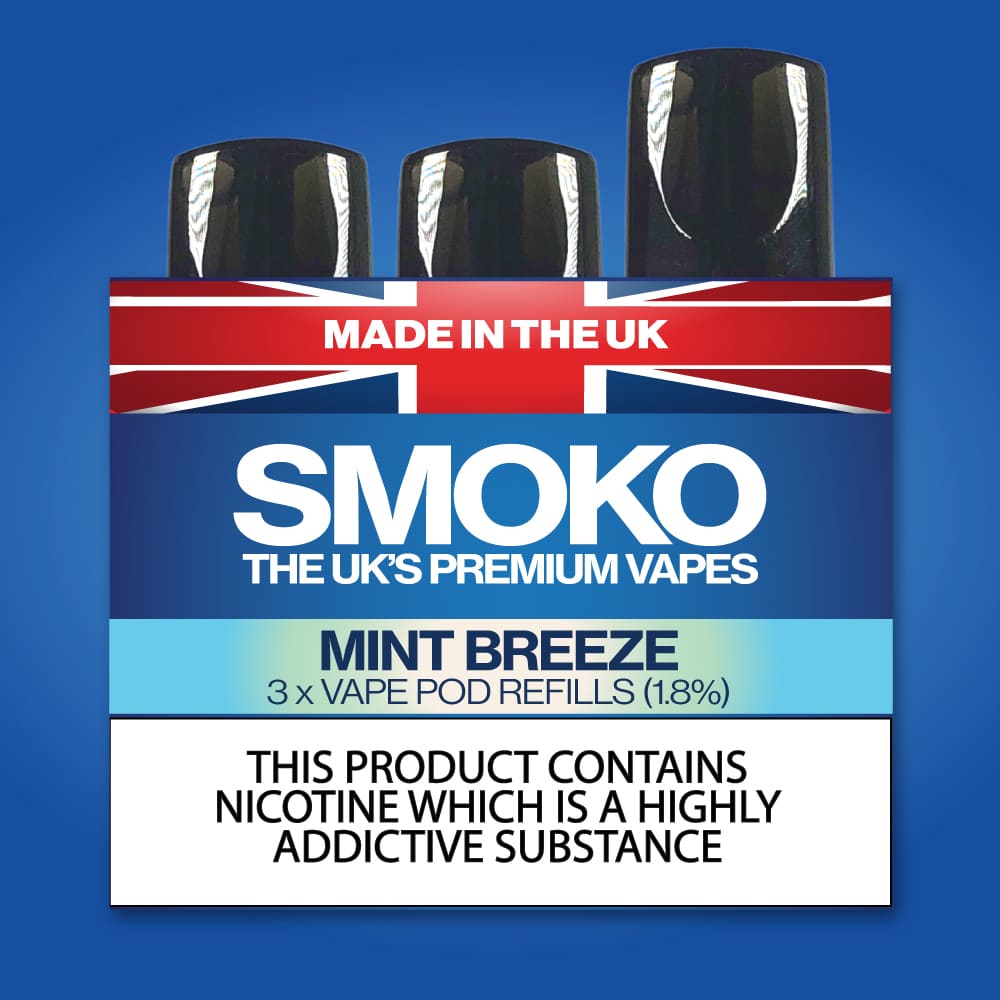 Mint Breeze Flavour Vape POD Refills SMOKO Made in the UK SMOKO E Cigarettes Mint Breeze Flavour Vape POD Refills SMOKO Made in the UK SMOKO E Cigarettes