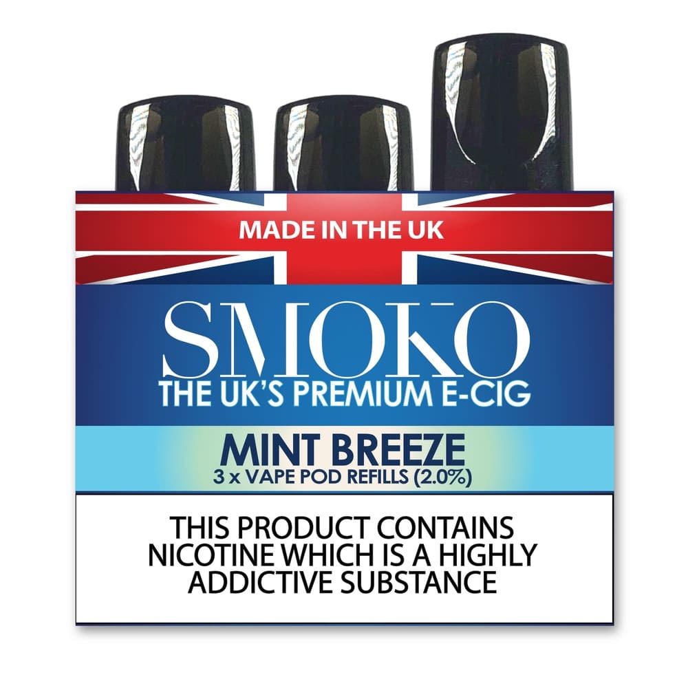 Mint Breeze Flavour Vape POD Refills SMOKO Made in the UK