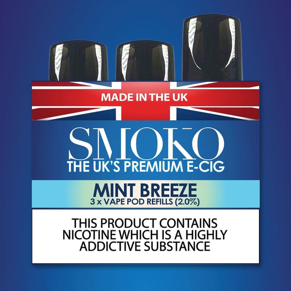 Mint Breeze Flavour Vape POD Refills SMOKO Made in the UK