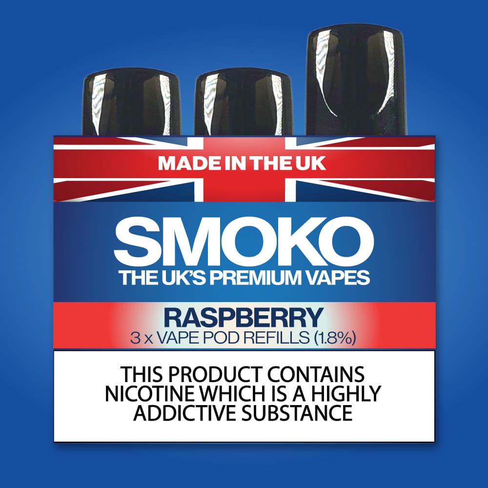 Recambios Vape POD sabor frambuesa Hecho en Reino Unido SMOKO E Cigarettes Recambios Vape POD sabor frambuesa Hecho en Reino Unido SMOKO E Cigarettes