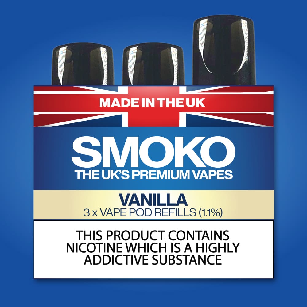 Vaniljesmag VAPE POD Refills Lavet i Storbritannien Vapes SMOKO E cigaretter Vaniljesmag VAPE POD Refills Lavet i Storbritannien Vapes SMOKO E cigaretter