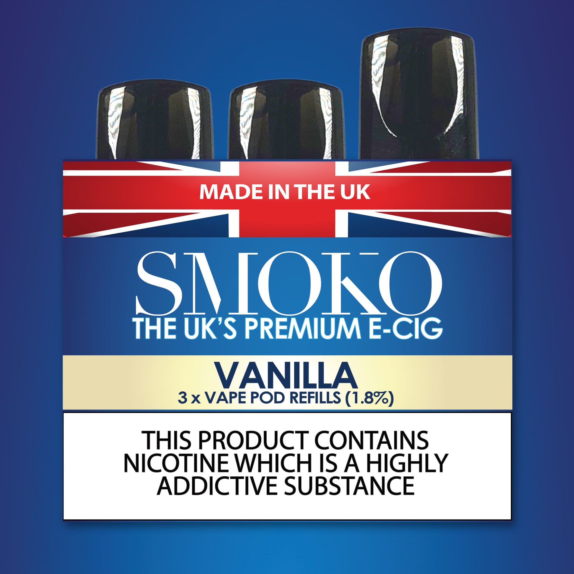 SMOKO E Cigarettes Vape Pod Refills Vanilla Flavour 1.8%