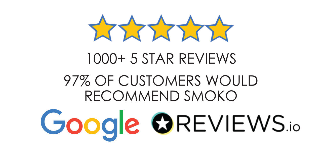 97% av kundene vil anbefale det SMOKO E-sigaretter, VAPES og CBD 1000 5-stjerners anmeldelser