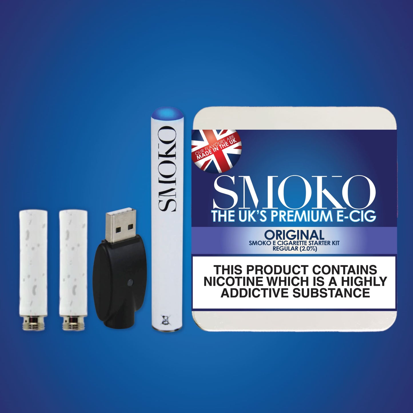 Das beste Starter-Kit für E-Zigaretten (Cigalike) im Vereinigten Königreich. E-Zigaretten-Starter-Kit SMOKO ORIGINAL Tabakgeschmack
