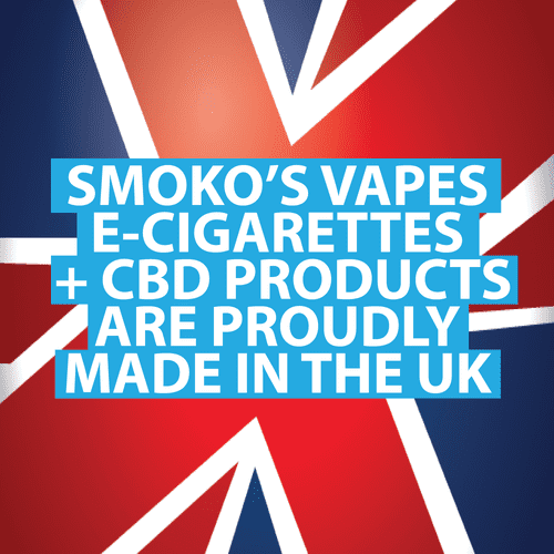 SMOKO's E-Cigarettes, VAPE Pods, E-Liquids and CBD Gummy Bears and CBD Tinctures are Made in the UK