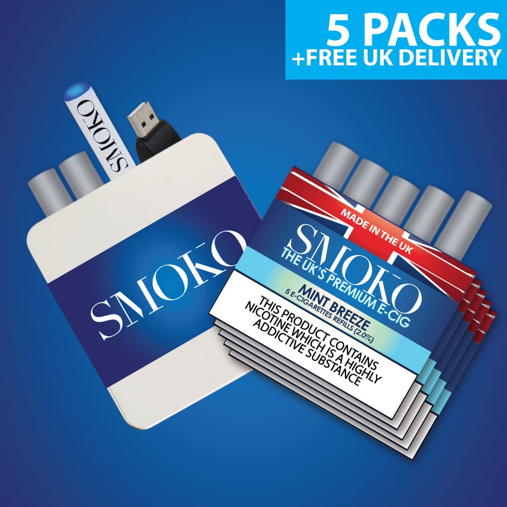 SMOKO E-Cigarette Starter Kit Deal - Cigalike Start Kit + 5 Packs Mint Breeze 2.0% ECIG Refills + FREE UK Delivery