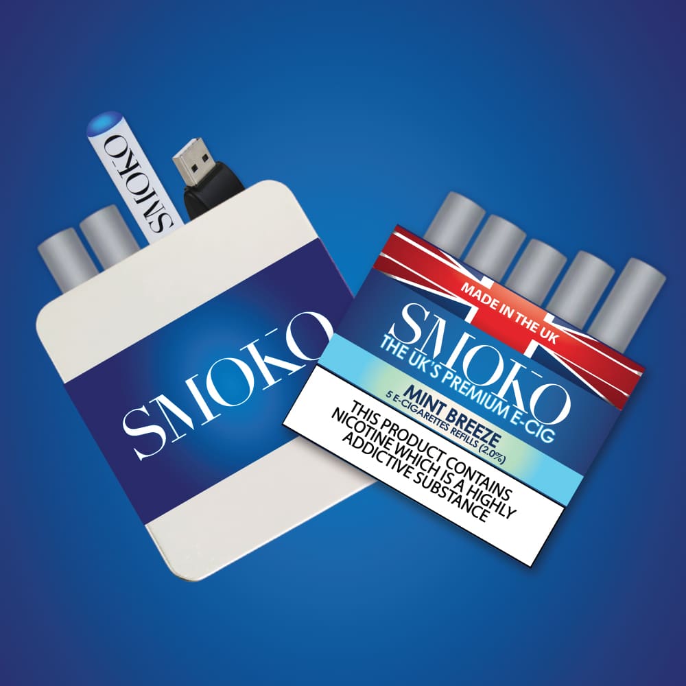 SMOKO E-Cigarette Starter Kit Deal - Cigalike Start Kit + 1 Pack Mint Breeze 2.0% ECIG Refills