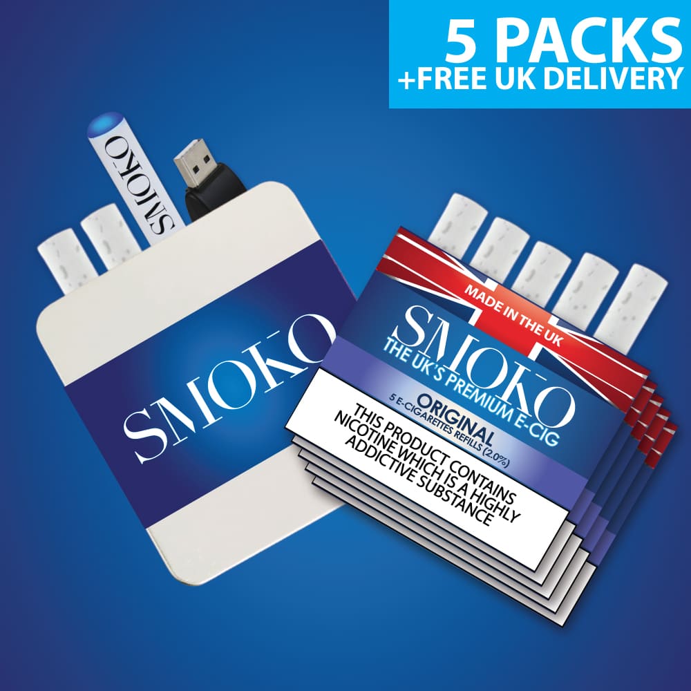 SMOKO E-Cigarette Starter Kit Deal - Cigalike Start Kit + 5 Packs Original 2.0% ECIG Refills + FREE UK Delivery