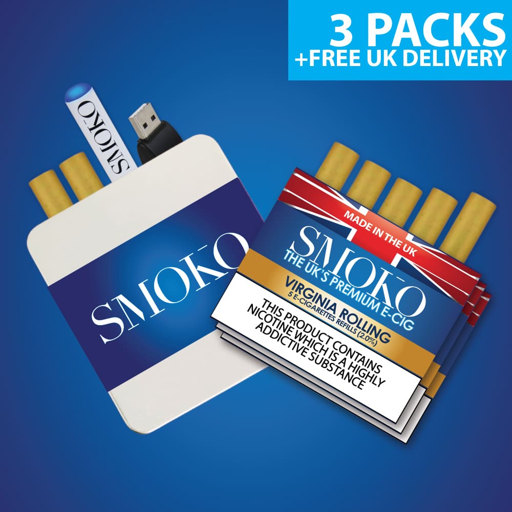 SMOKO E-Cigarette Starter Kit Deal - Cigalike Start Kit + 3 Packs Virginia Rolling 2.0% ECIG Refills + FREE UK Delivery