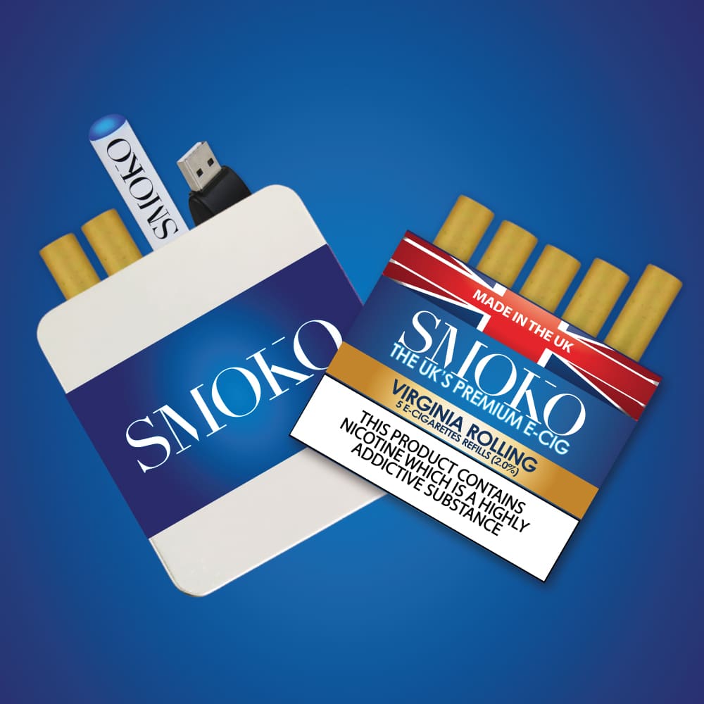 SMOKO E-Cigarette Starter Kit Deal - Cigalike Start Kit + 1 Pack Virginia Rolling 2.0% ECIG Refills