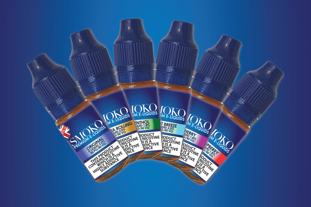 SMOKO E-Zigaretten-Sortiment an E-Liquids, die in Großbritannien hergestellt werden